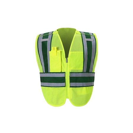 2W International Hi-Vis Public Safety Vest Plus Class 2 U Back, , Hook & Loop 2 Pockets, 2 Mic Tab PWB503GR RG